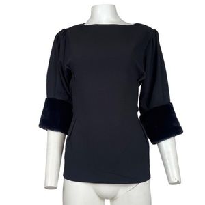 Fur Trim Top Black